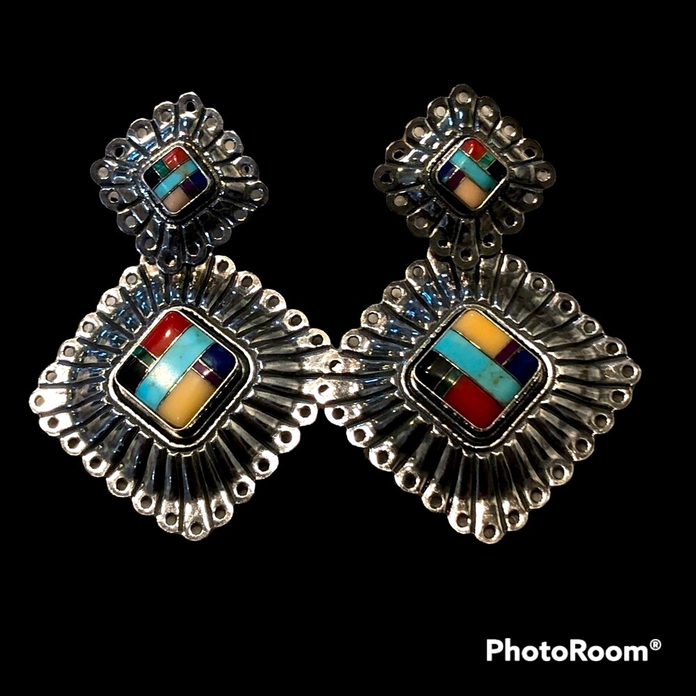 Vintage Sterling Inlaid Native American Earrings